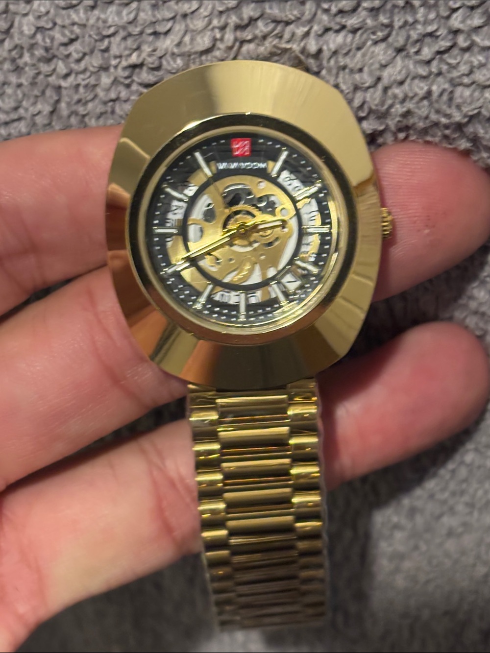 Va Va Voom Gold Skeleton Dial Men's Dress Watch